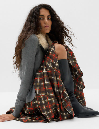Checked Midi A-Line Skirt