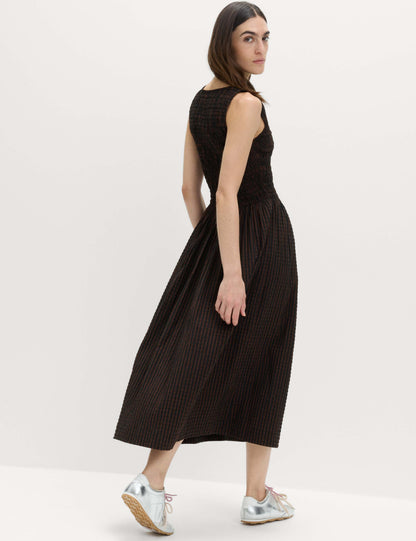 Checked Shirred Bodice Midi Skater Dress