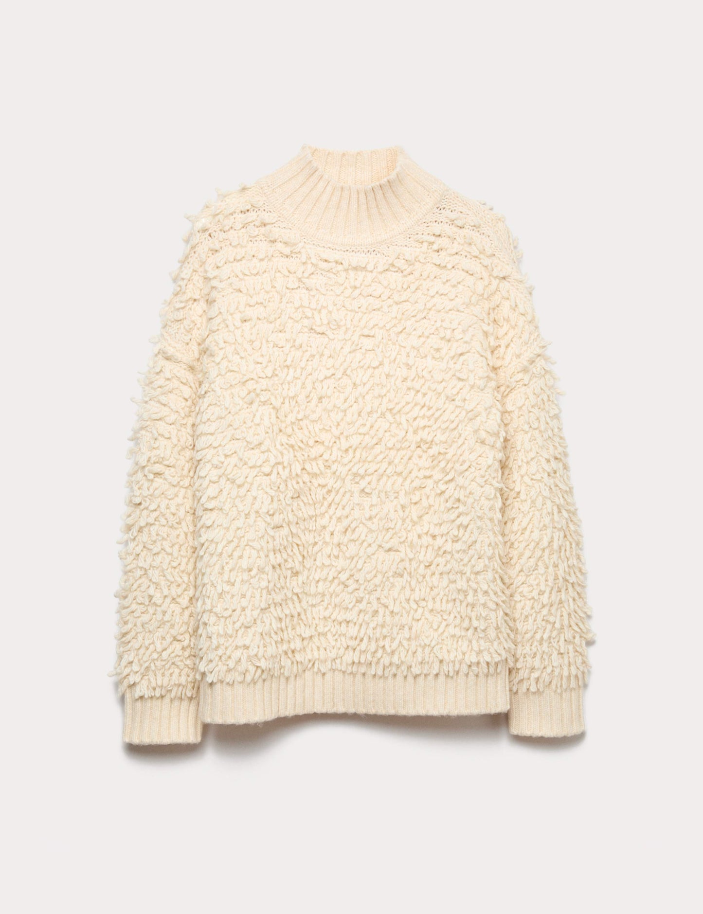 Cloud-Yarn Textured Funnel Neck Relaxed Jumper