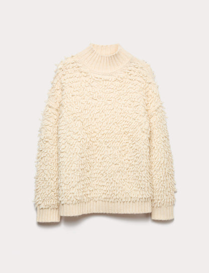 Cloud-Yarn Textured Funnel Neck Relaxed Jumper
