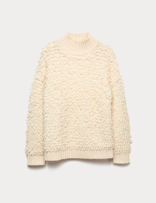 Cloud-Yarn Textured Funnel Neck Relaxed Jumper