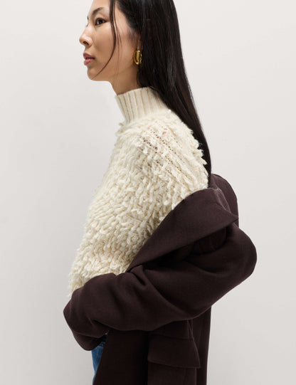 Cloud-Yarn Textured Funnel Neck Relaxed Jumper