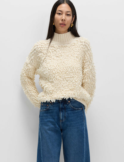 Cloud-Yarn Textured Funnel Neck Relaxed Jumper