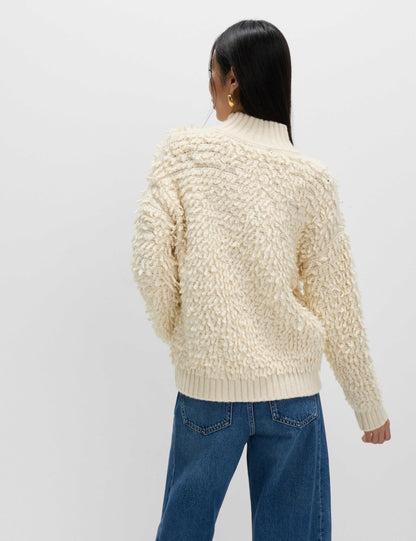 Cloud-Yarn Textured Funnel Neck Relaxed Jumper
