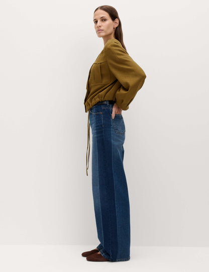 Collarless Utility Jacket With Linen