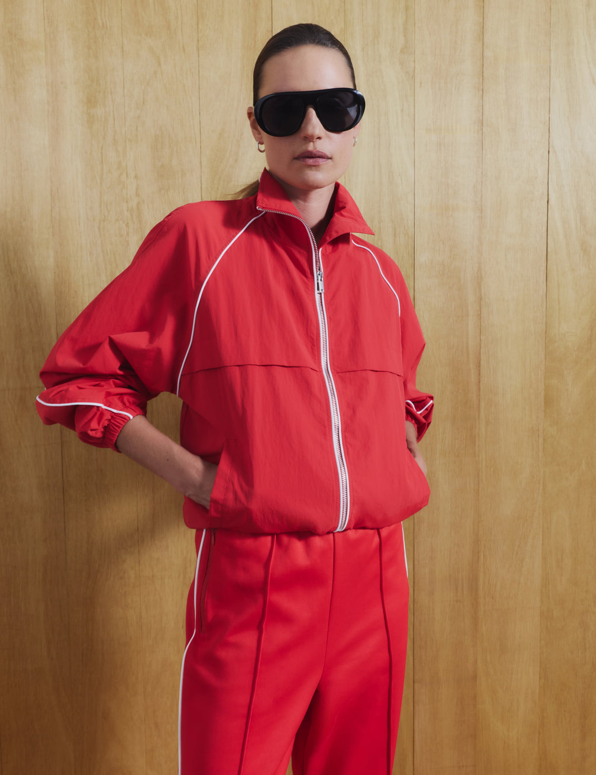 Contrast Piped Funnel Neck Windbreaker Jacket