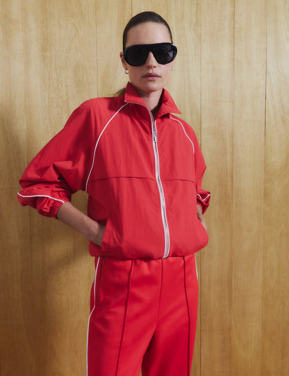 Contrast Piped Funnel Neck Windbreaker Jacket