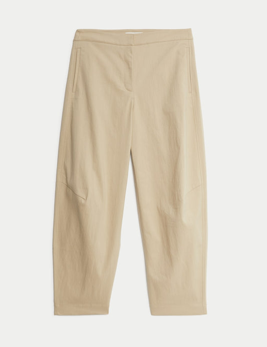 Cotton Blend Barrel Leg Trousers