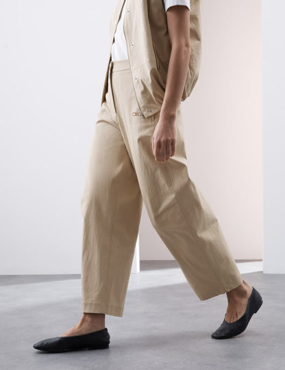 Cotton Blend Barrel Leg Trousers