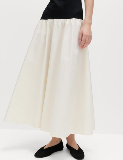 Cotton Blend Contrast Midi Drop Waist Dress