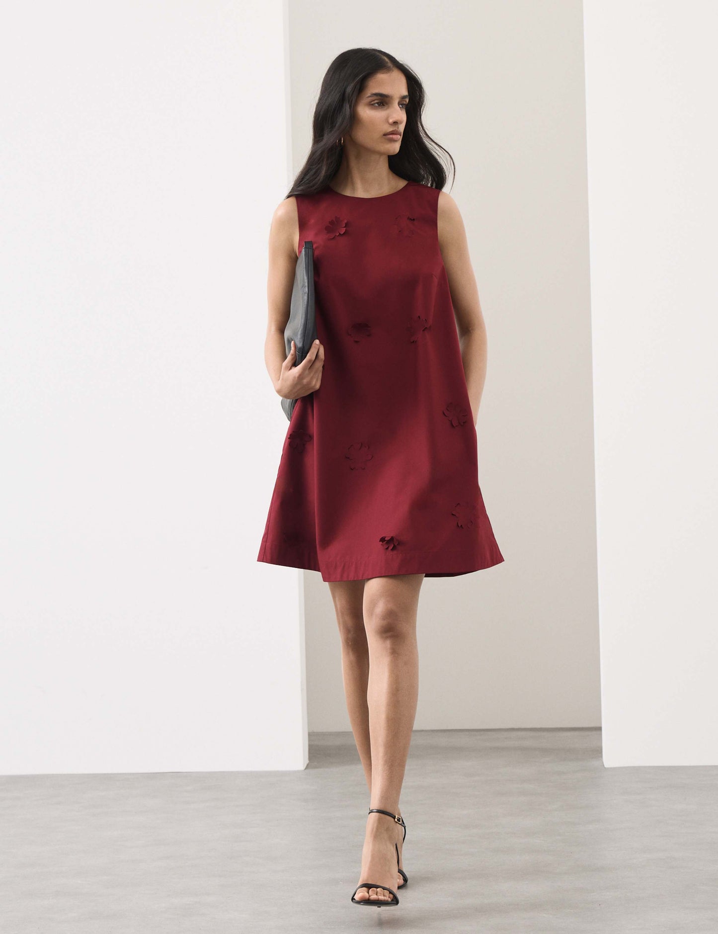 Cotton Blend Floral Cutwork Detail Dress