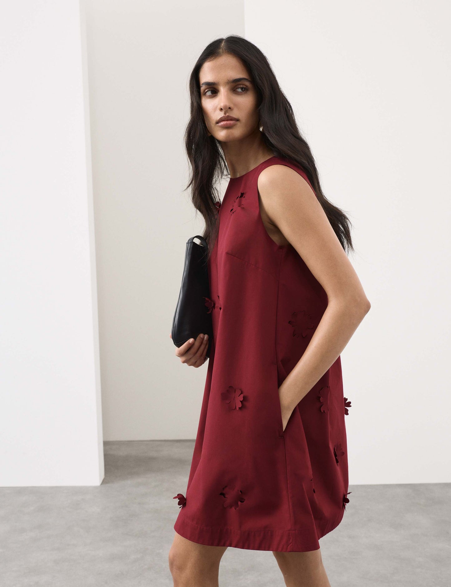 Cotton Blend Floral Cutwork Detail Dress