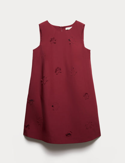Cotton Blend Floral Cutwork Detail Dress
