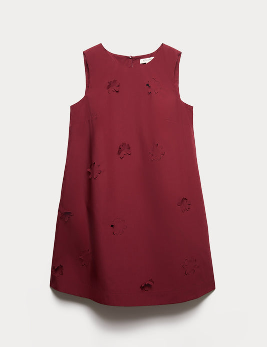 Cotton Blend Floral Cutwork Detail Dress