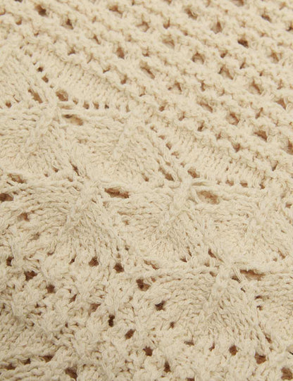 Cotton Blend Pointelle V-Neck Button Front Cardigan