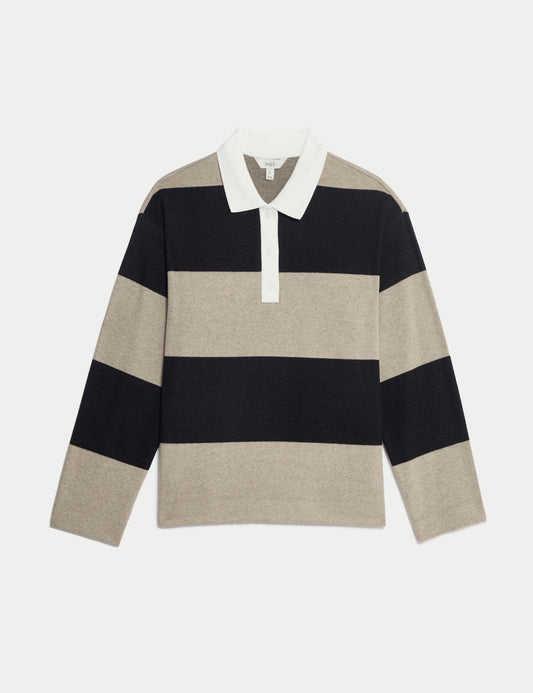 Cotton Blend Striped Rugby Top