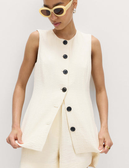 Cotton Blend Textured Longline Waistcoat