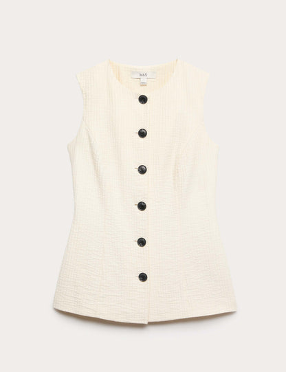 Cotton Blend Textured Longline Waistcoat