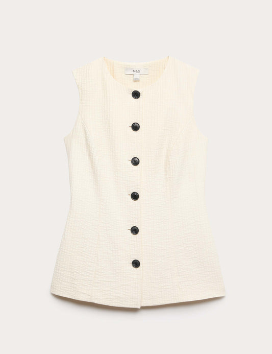 Cotton Blend Textured Longline Waistcoat