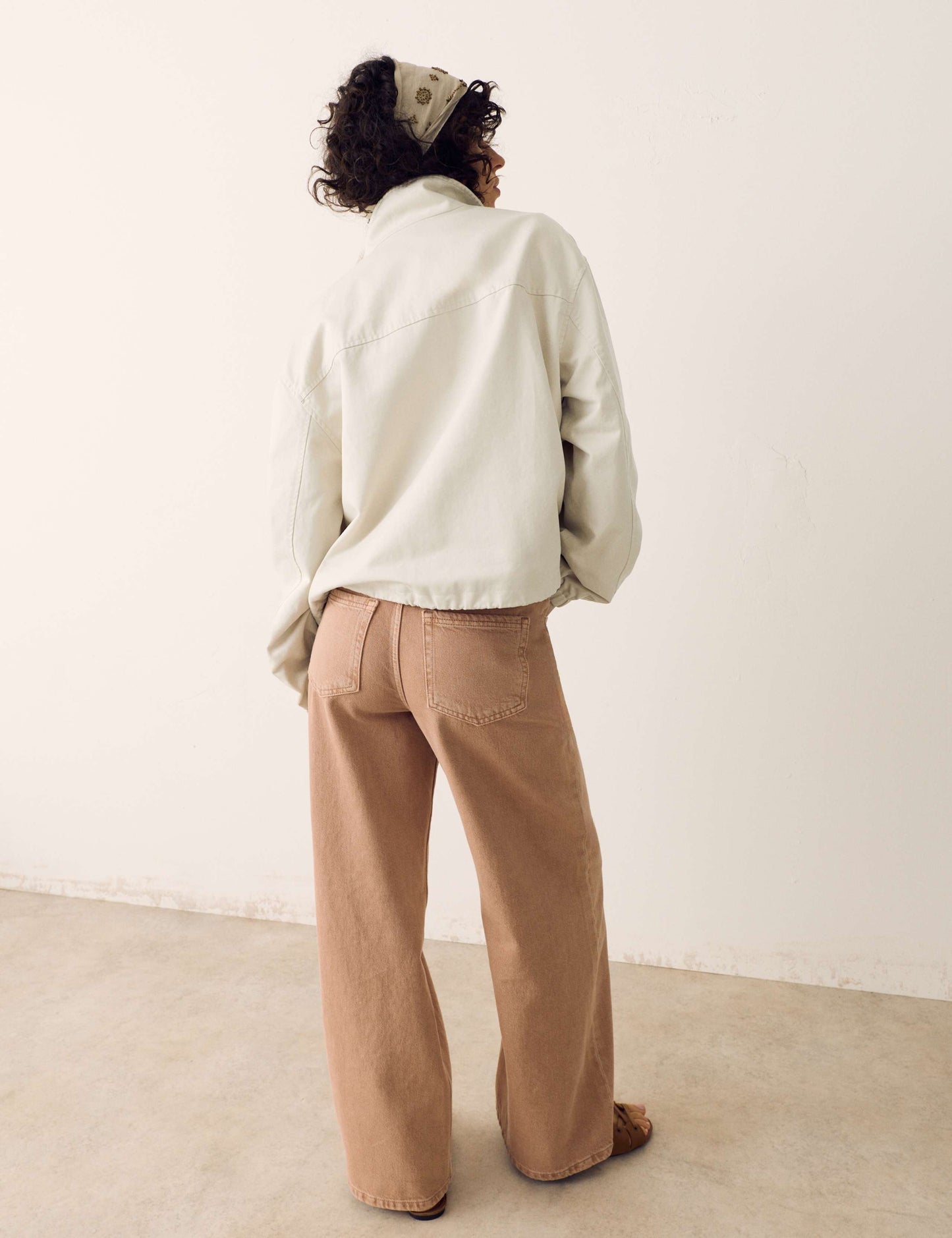 Cotton Blend Twill Cropped Utility Jacket