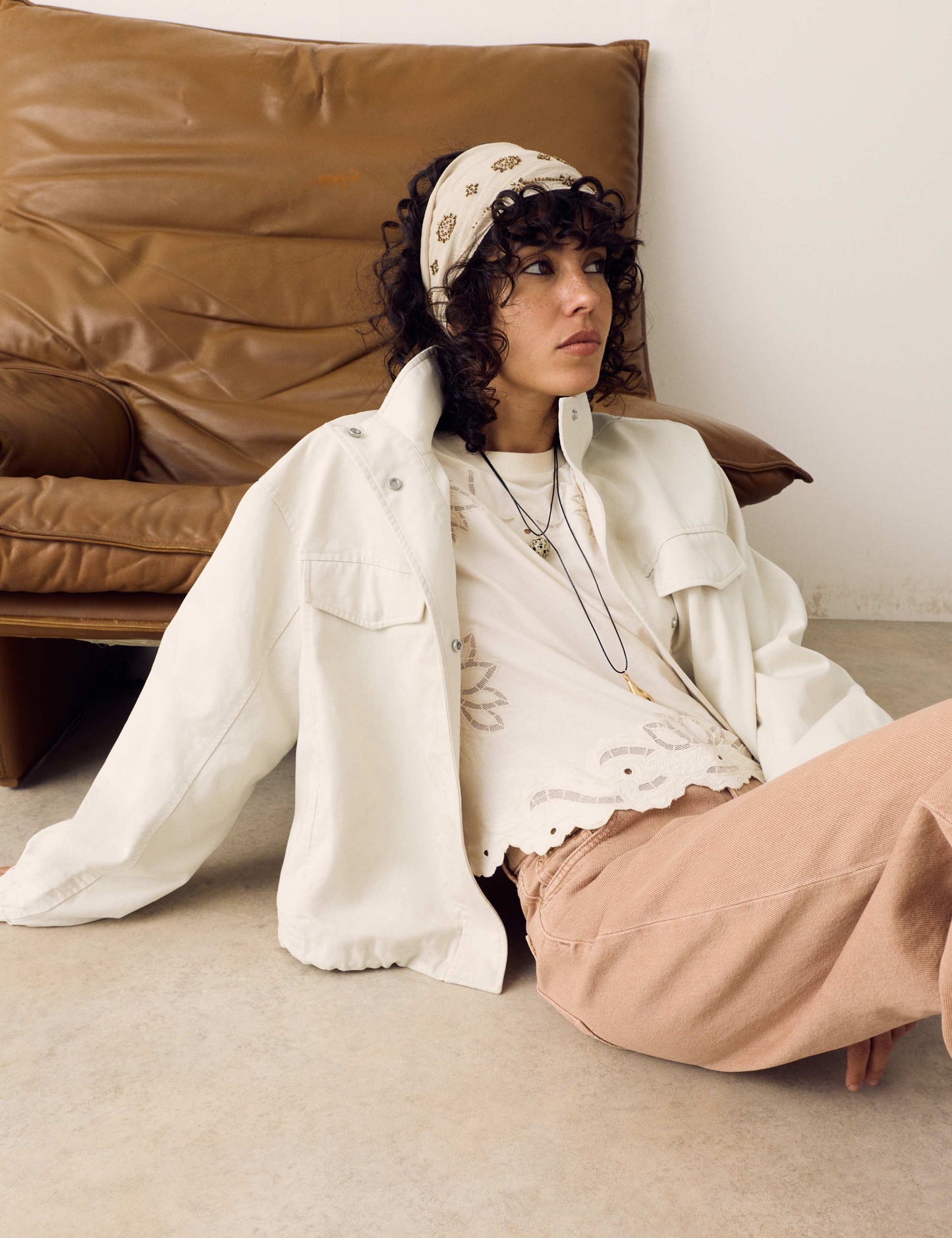 Cotton Blend Twill Cropped Utility Jacket