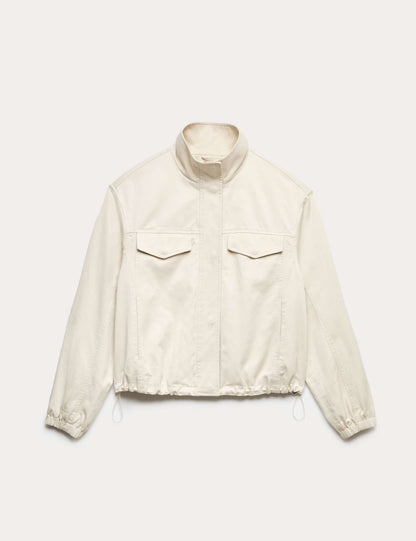 Cotton Blend Twill Cropped Utility Jacket