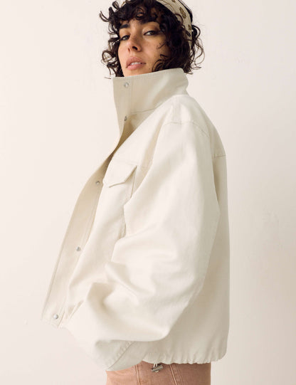 Cotton Blend Twill Cropped Utility Jacket