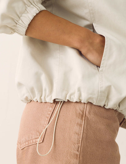 Cotton Blend Twill Cropped Utility Jacket