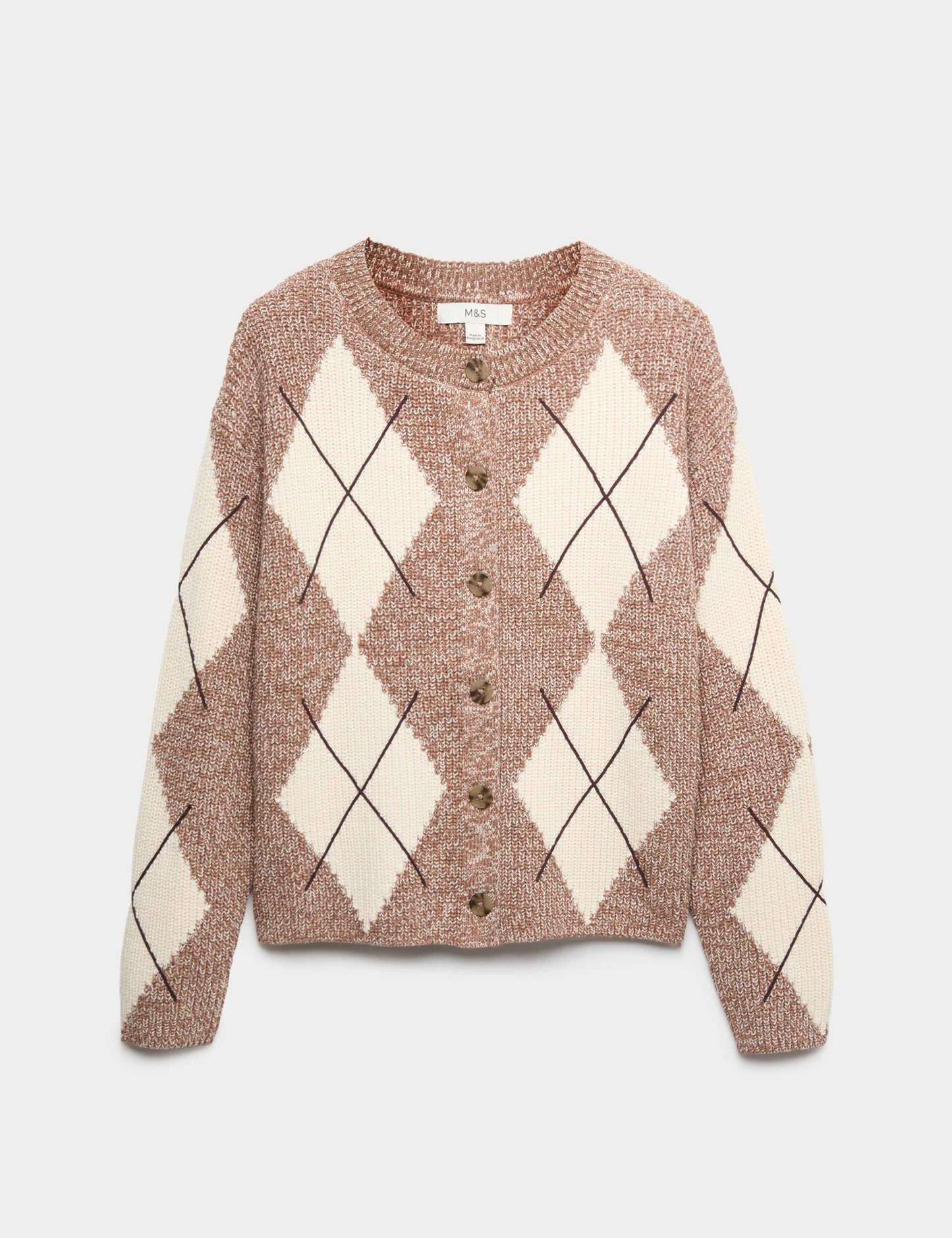 Cotton Rich Argyle Crew Neck Cardigan