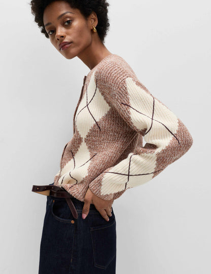 Cotton Rich Argyle Crew Neck Cardigan