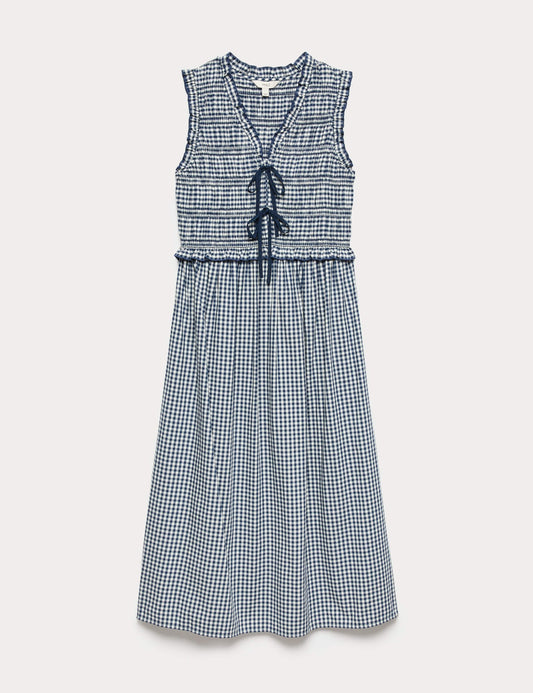 Cotton Rich Gingham Midi Waisted Dress