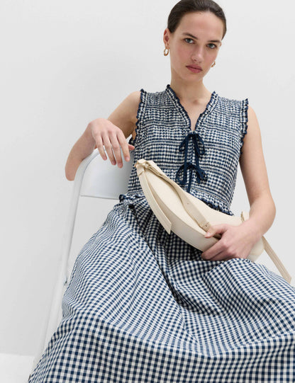 Cotton Rich Gingham Midi Waisted Dress