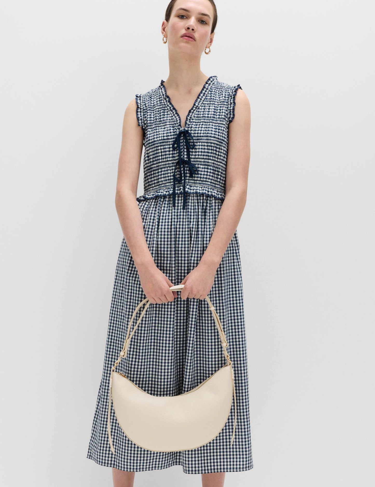 Cotton Rich Gingham Midi Waisted Dress