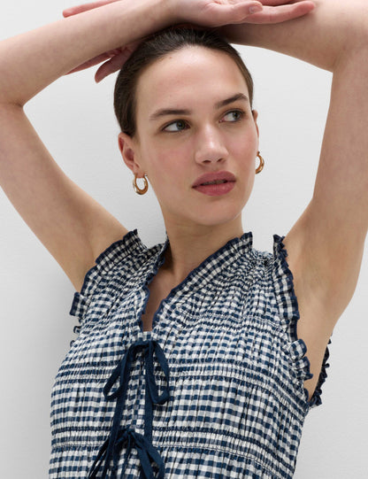 Cotton Rich Gingham Midi Waisted Dress