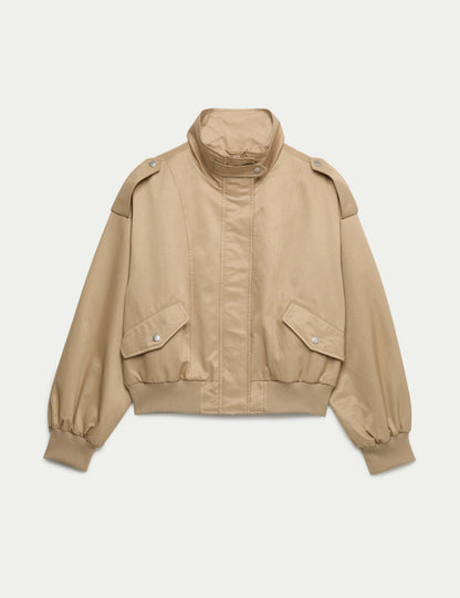 Cotton Rich Satin Look Bomber Jacket