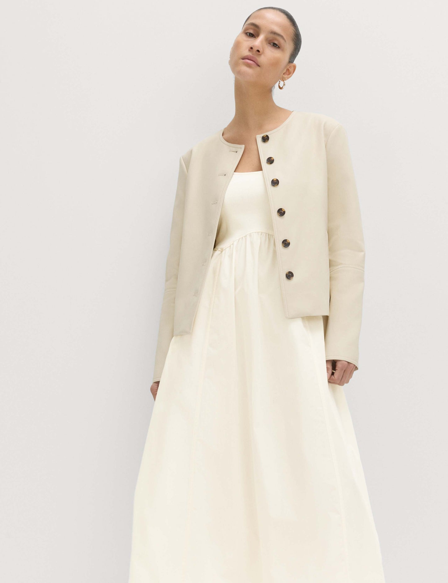 Cotton Rich Square Neck Midi Waisted Dress