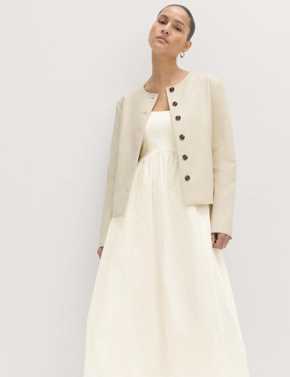 Cotton Rich Square Neck Midi Waisted Dress