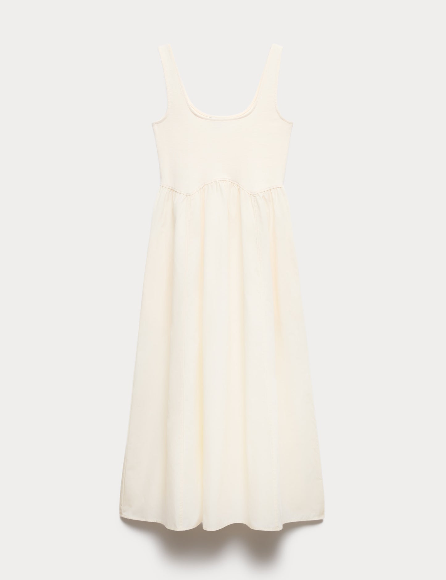 Cotton Rich Square Neck Midi Waisted Dress