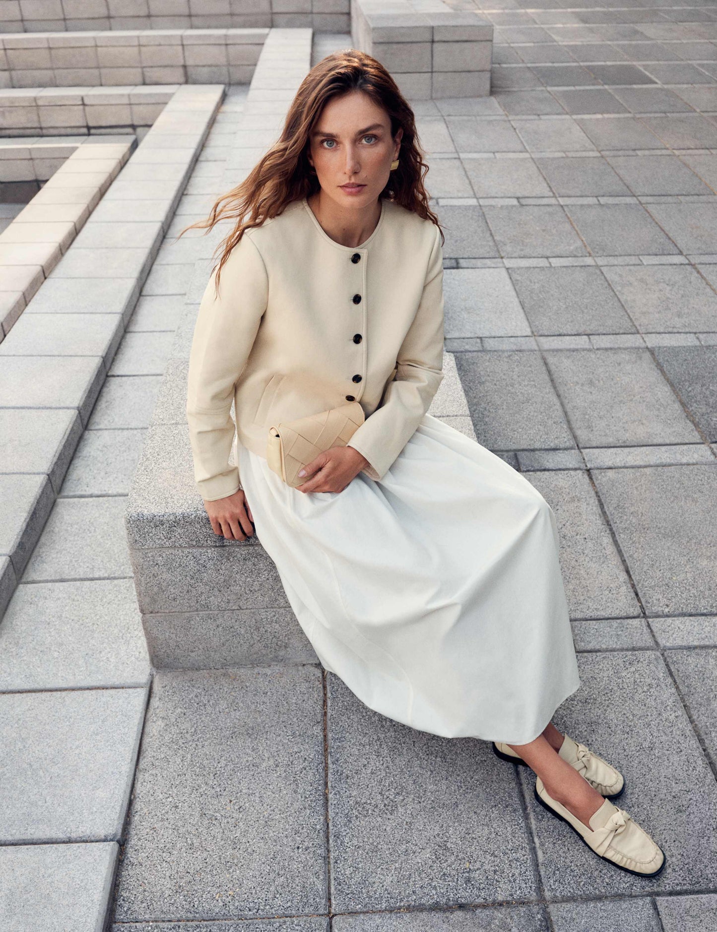 Cotton Rich Square Neck Midi Waisted Dress