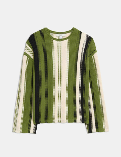 Cotton Rich Striped Crew Neck Jumper