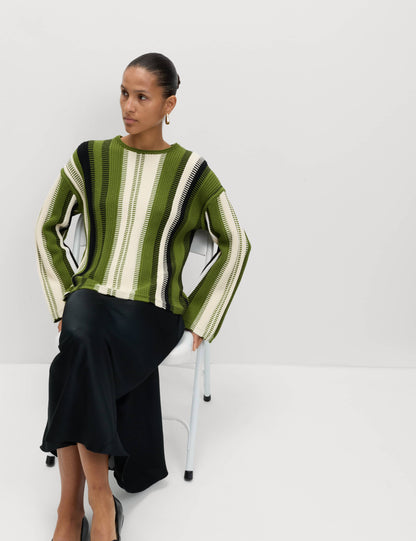 Cotton Rich Striped Crew Neck Jumper
