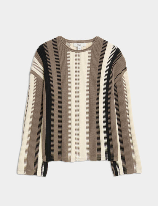 Cotton Rich Striped Crew Neck Jumper