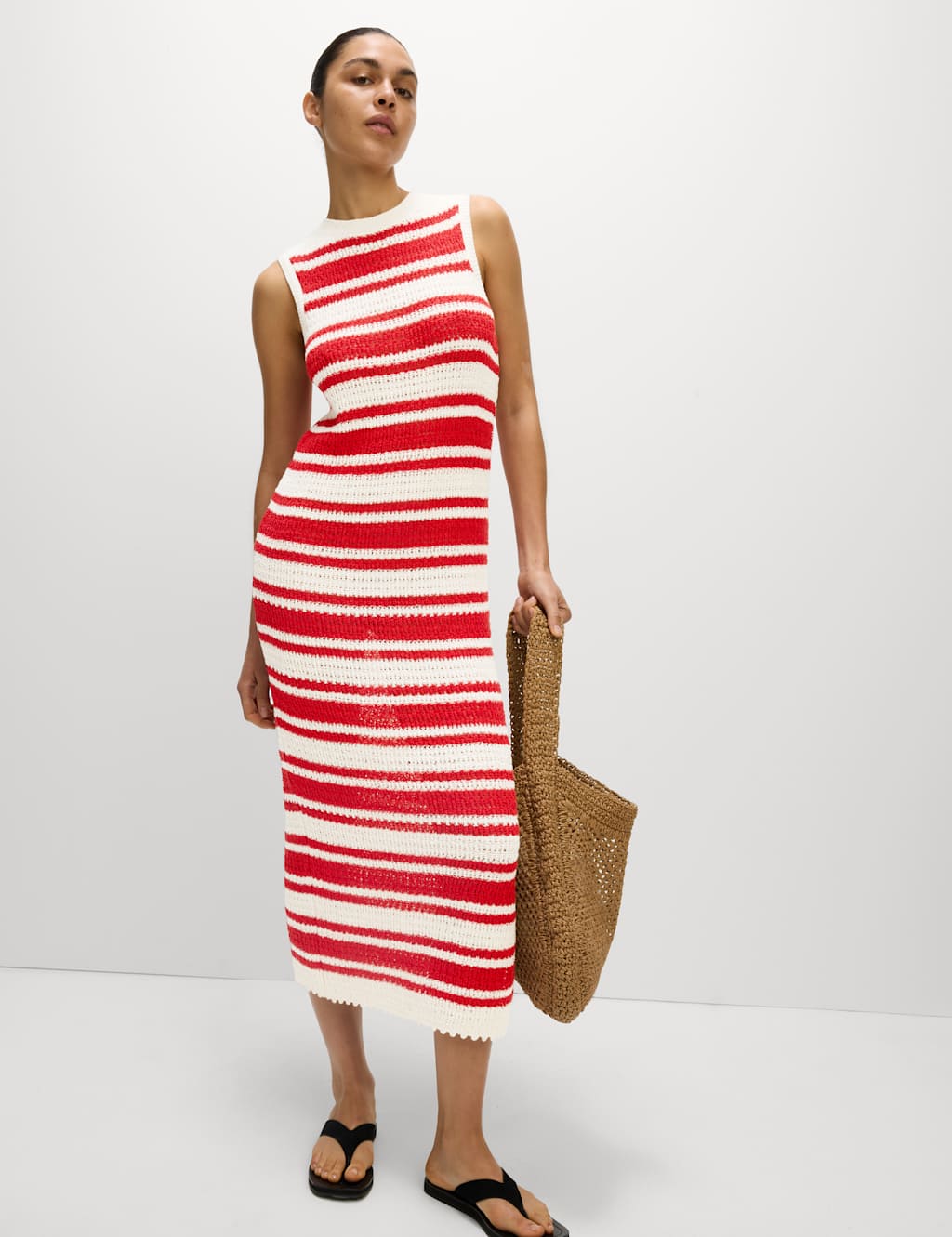 Cotton Rich Striped Midi Knitted Dress