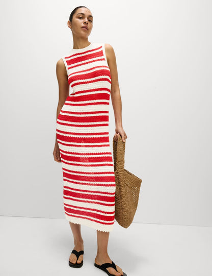 Cotton Rich Striped Midi Knitted Dress