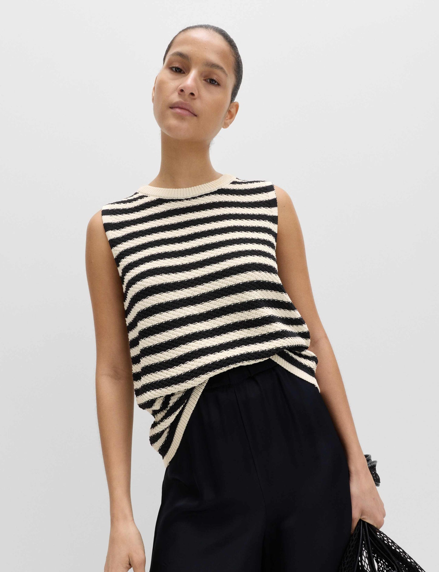 Cotton Rich Striped Slim Fit Knitted Top