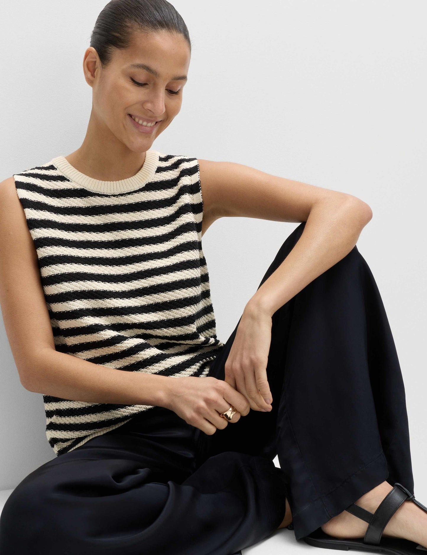 Cotton Rich Striped Slim Fit Knitted Top