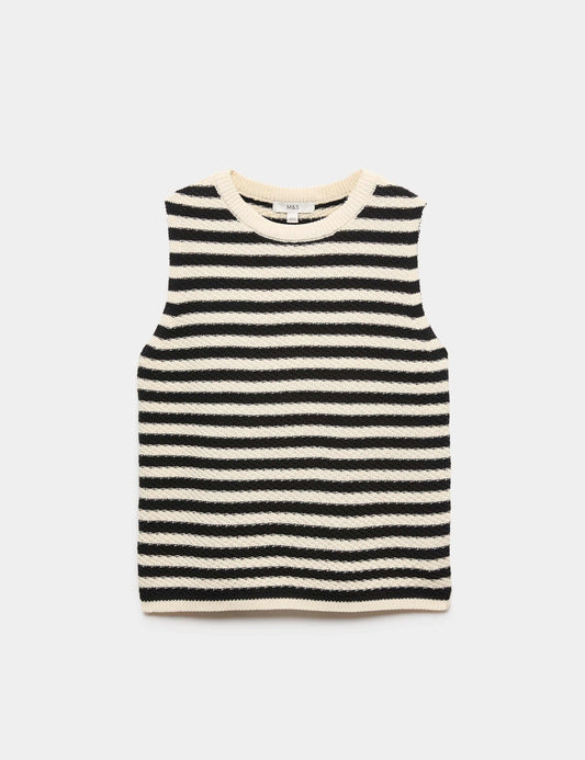Cotton Rich Striped Slim Fit Knitted Top