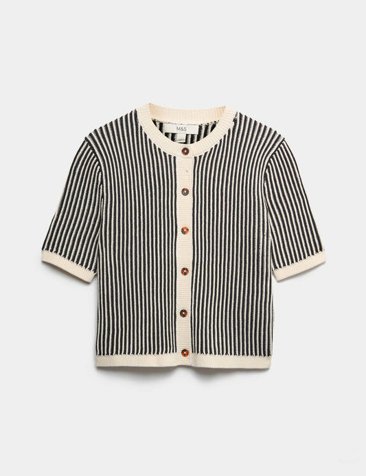 Cotton Rich Textured Cropped Cardigan