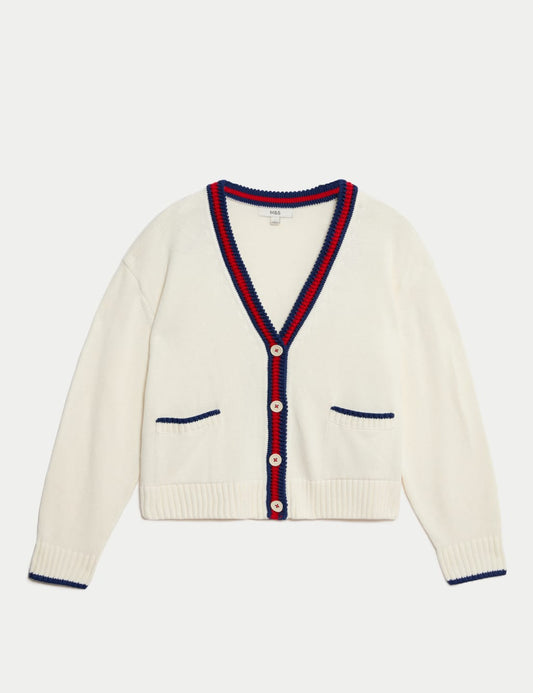 Cotton Rich Tipped Detail Relaxed Cardigan