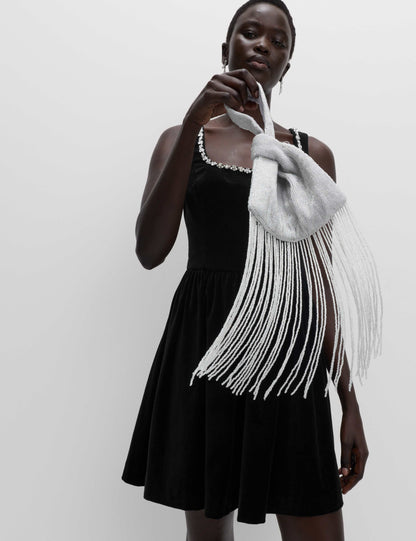 Cotton Rich Velvet Embellished Mini Skater Dress